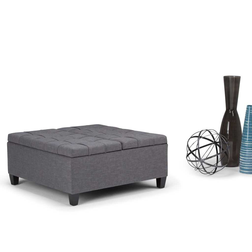 36" Gray and Espresso Fabric Cocktail Ottoman With Storage-3