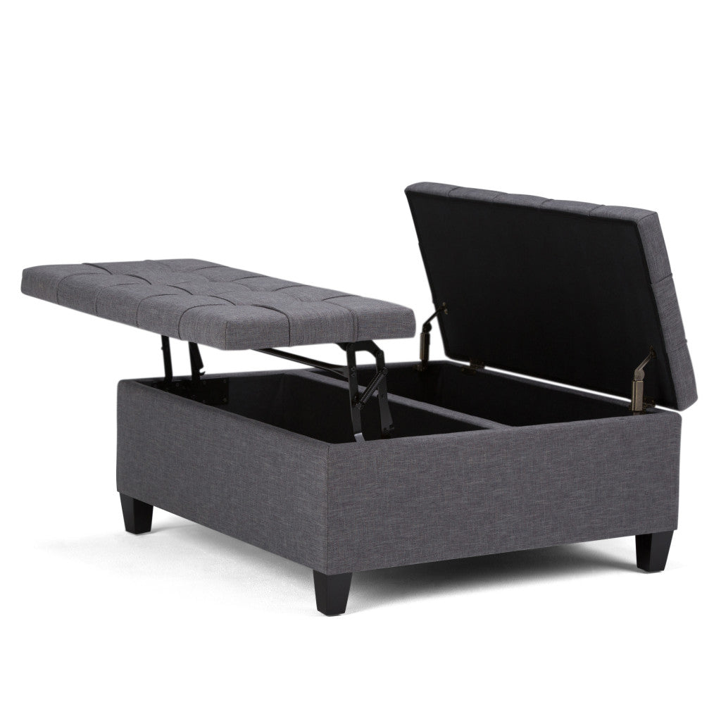 36" Gray and Espresso Fabric Cocktail Ottoman With Storage-4