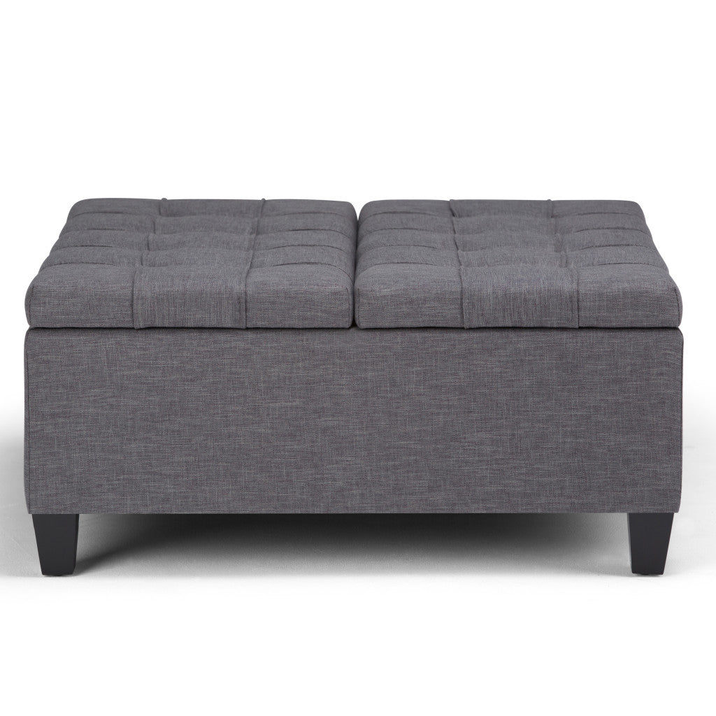 36" Gray and Espresso Fabric Cocktail Ottoman With Storage-2