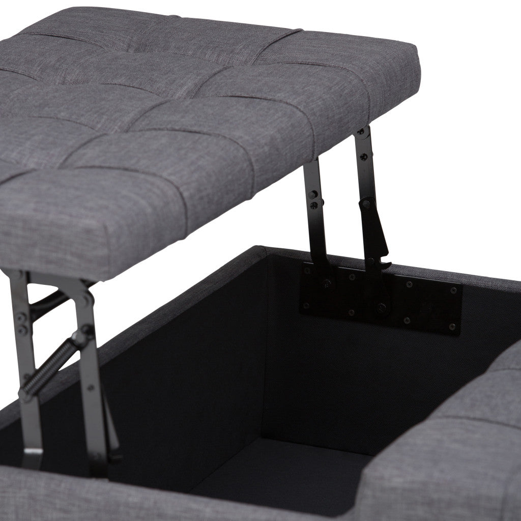 36" Gray and Espresso Fabric Cocktail Ottoman With Storage-8