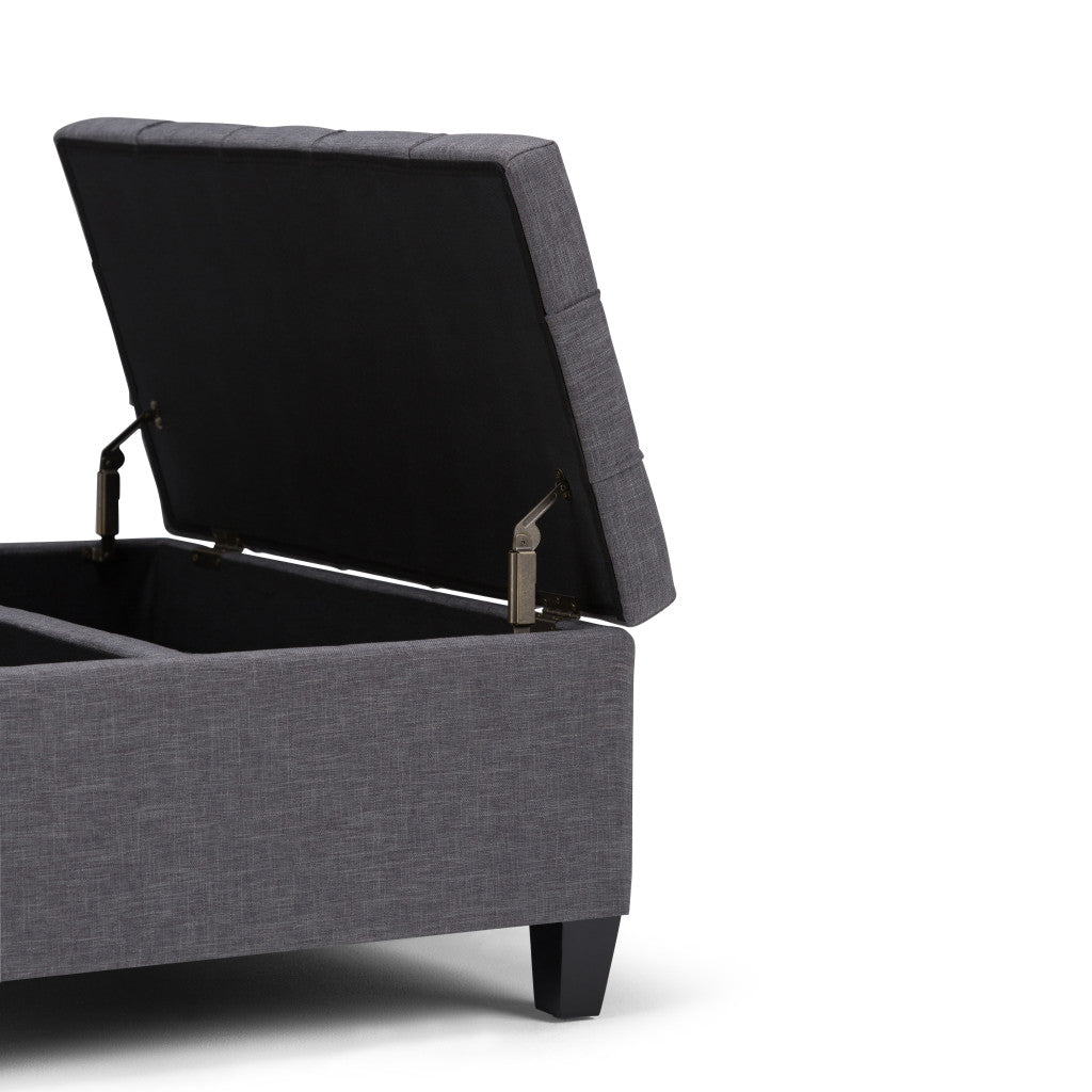 36" Gray and Espresso Fabric Cocktail Ottoman With Storage-6