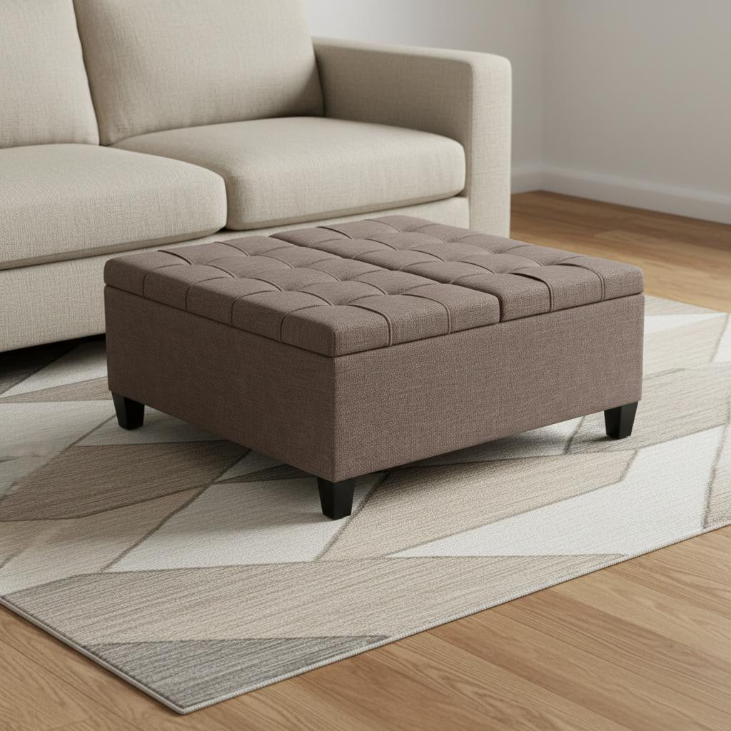 36" Brown and Espresso Fabric Cocktail Ottoman With Storage-1