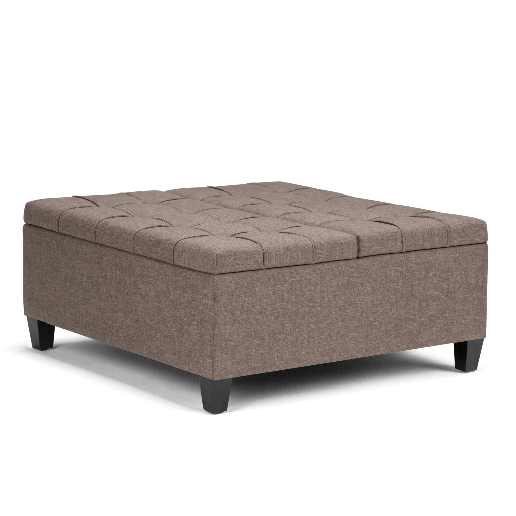 36" Brown and Espresso Fabric Cocktail Ottoman With Storage-0