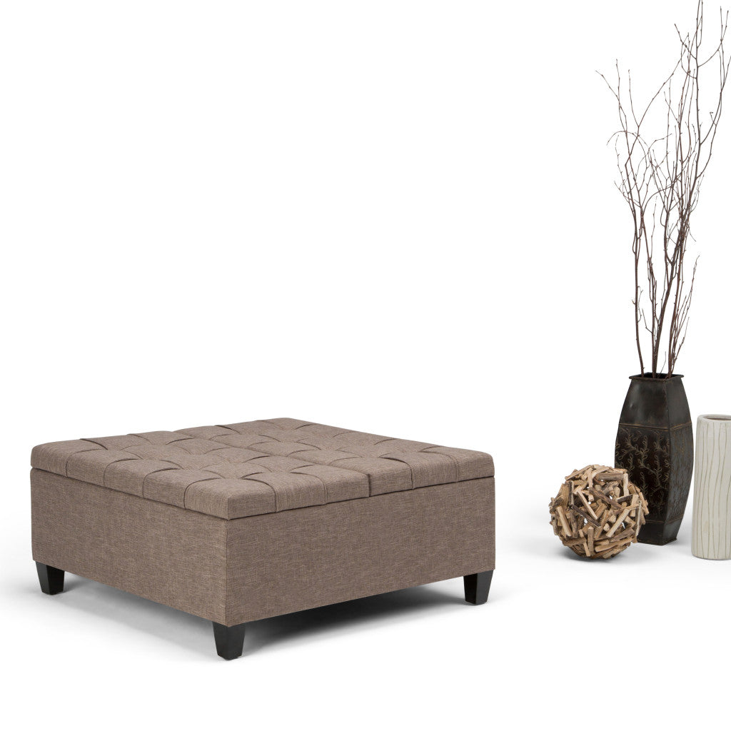 36" Brown and Espresso Fabric Cocktail Ottoman With Storage-3