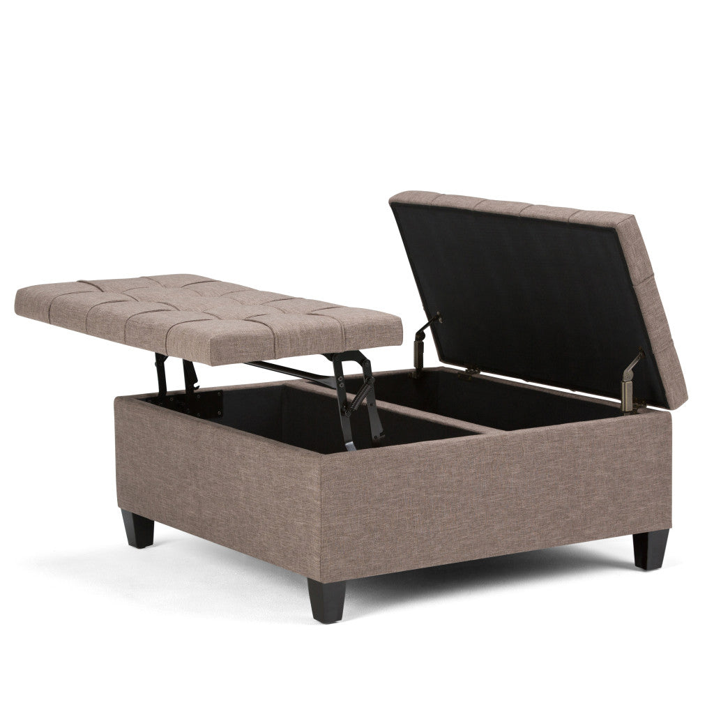 36" Brown and Espresso Fabric Cocktail Ottoman With Storage-4