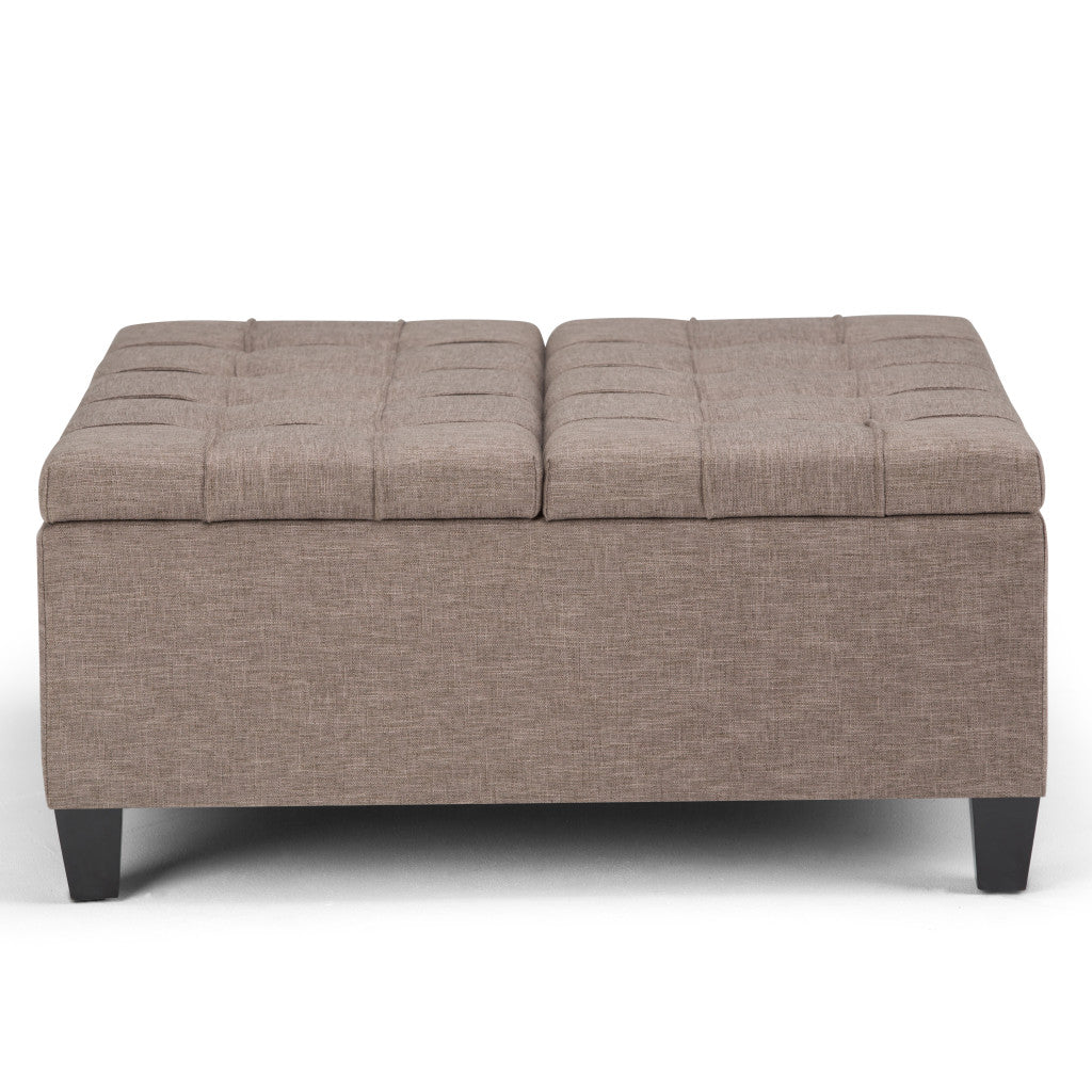 36" Brown and Espresso Fabric Cocktail Ottoman With Storage-2