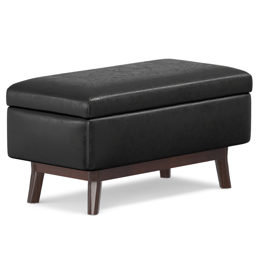 36" Black and Brown Leather Cocktail Ottoman With Storage-0