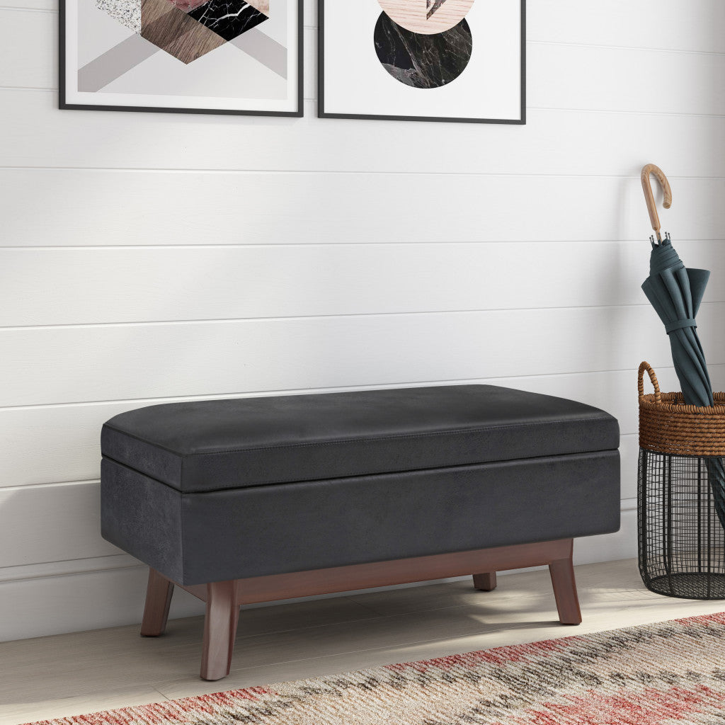 36" Black and Brown Leather Cocktail Ottoman With Storage-8