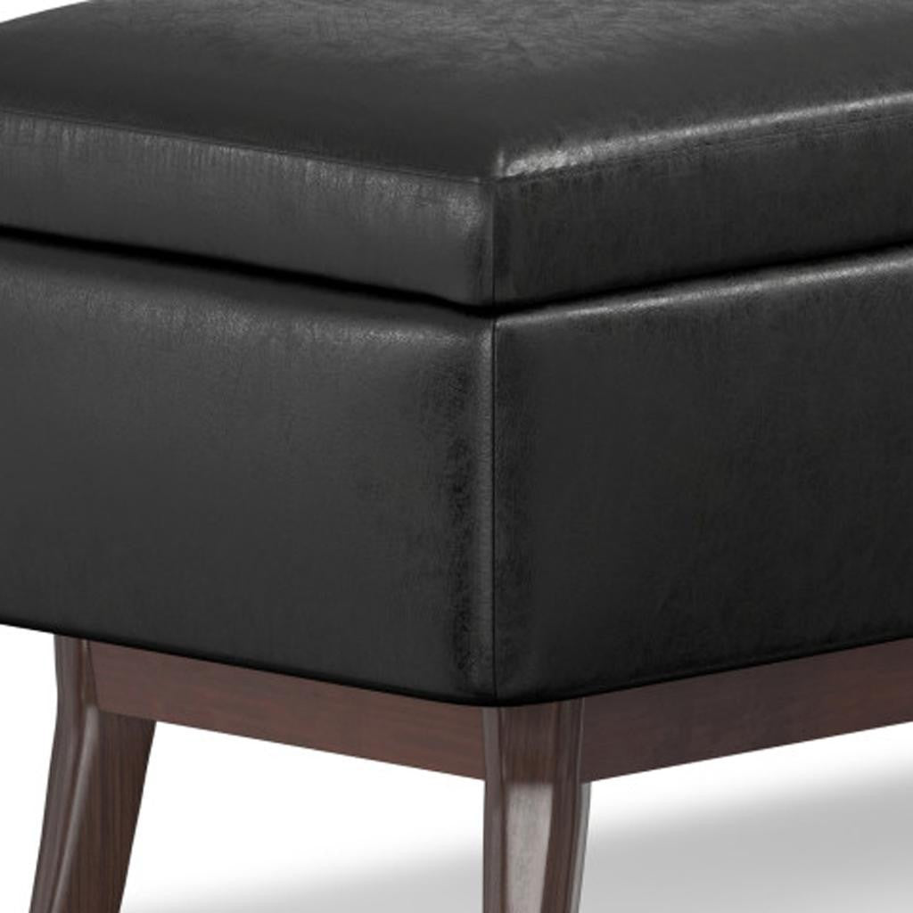36" Black and Brown Leather Cocktail Ottoman With Storage-5