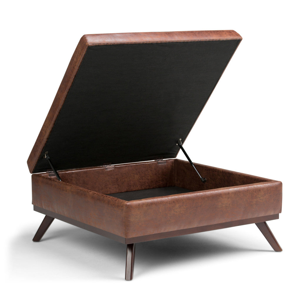 36" Brown Leather Cocktail Ottoman With Storage-2