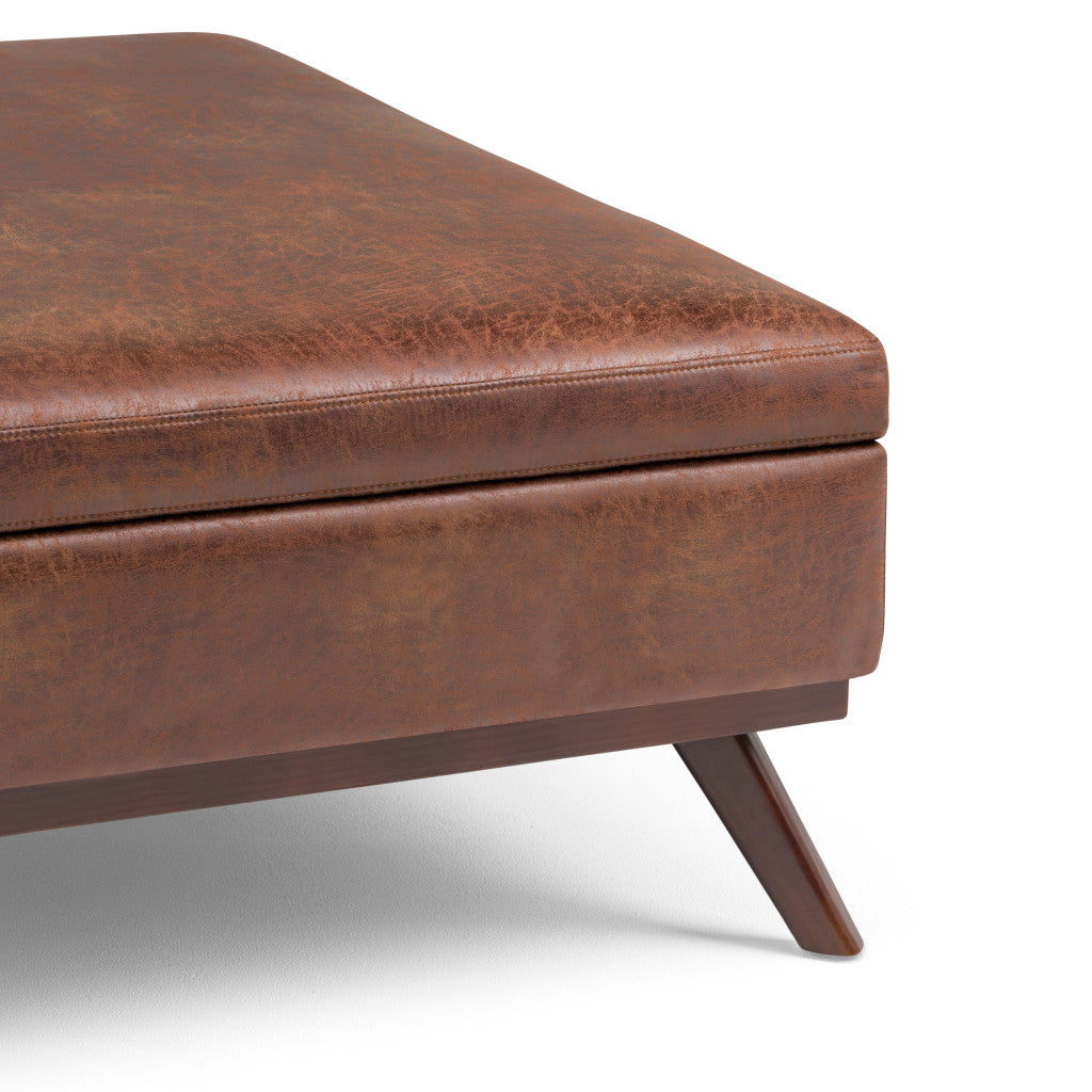 36" Brown Leather Cocktail Ottoman With Storage-6