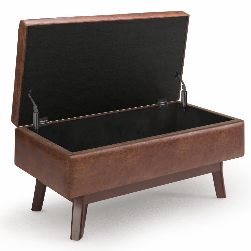 36" Brown Leather Cocktail Ottoman With Storage-2