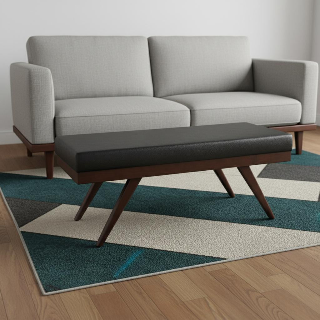 48" Black and Brown Leather Ottoman-1