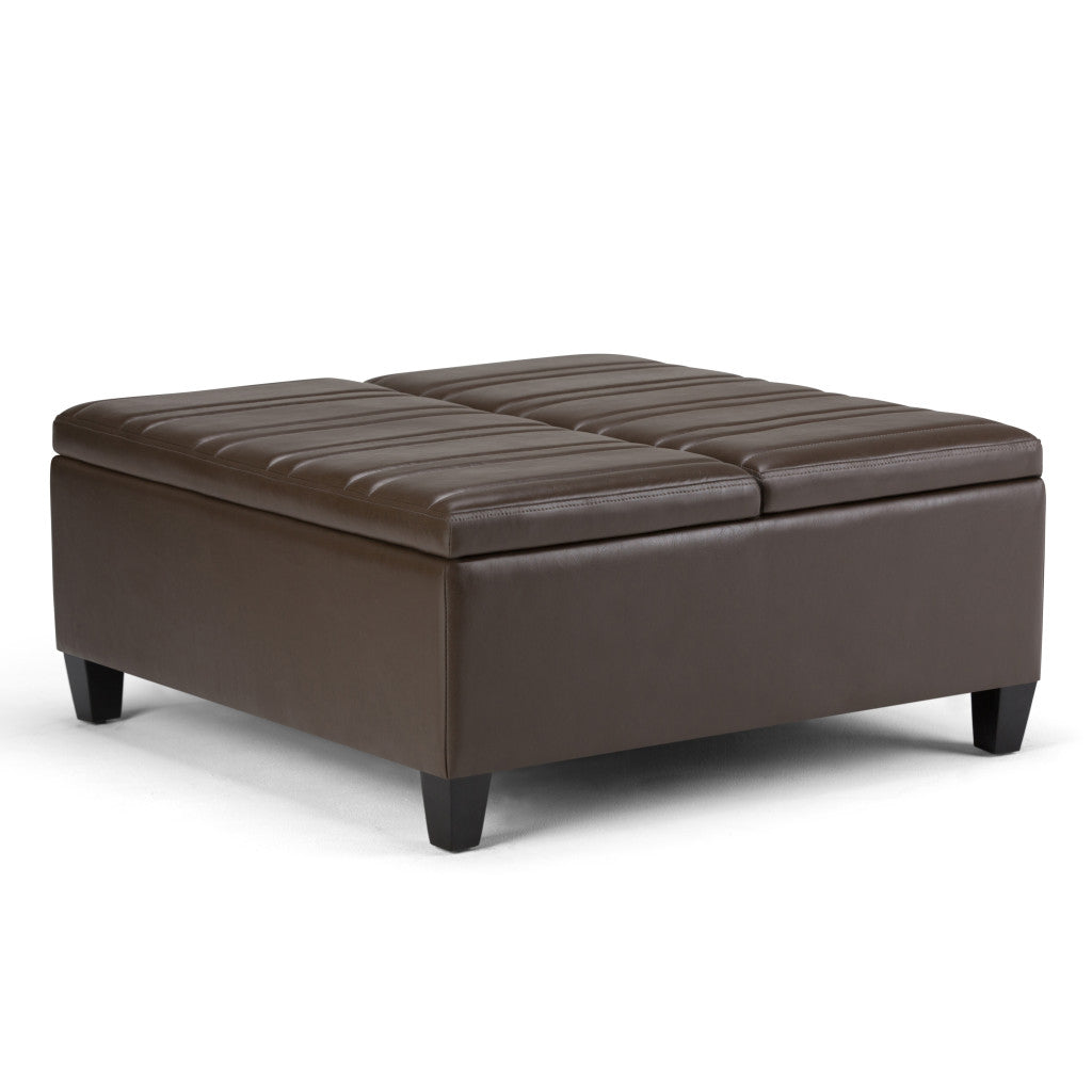 36" Brown and Espresso Leather Cocktail Ottoman With Storage-0