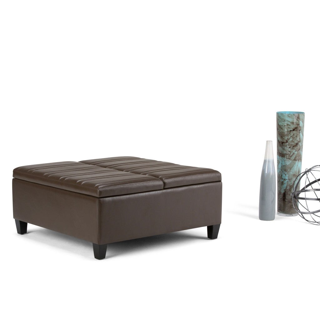 36" Brown and Espresso Leather Cocktail Ottoman With Storage-3
