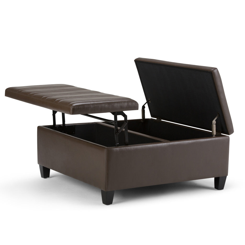 36" Brown and Espresso Leather Cocktail Ottoman With Storage-4