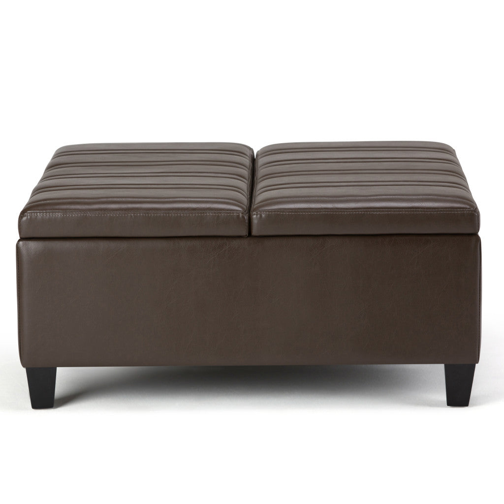 36" Brown and Espresso Leather Cocktail Ottoman With Storage-2