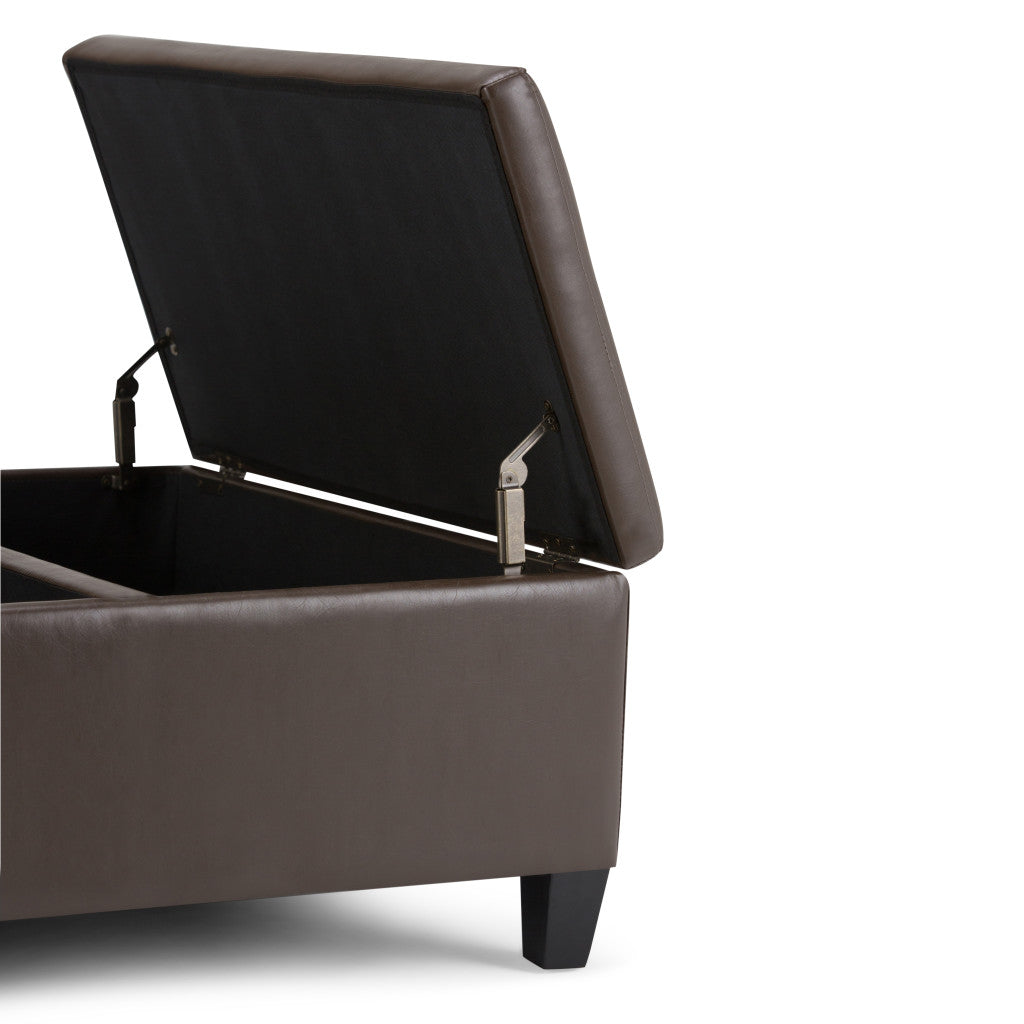 36" Brown and Espresso Leather Cocktail Ottoman With Storage-6
