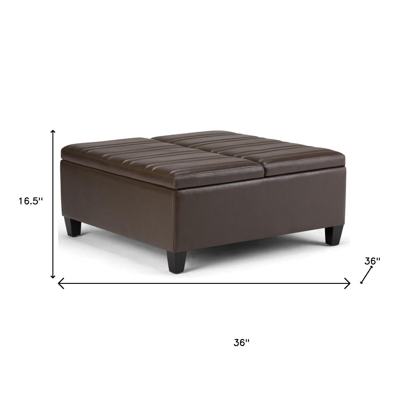36" Brown and Espresso Leather Cocktail Ottoman With Storage-7