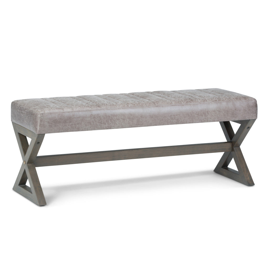 48" Gray and Brown Leather Ottoman-0