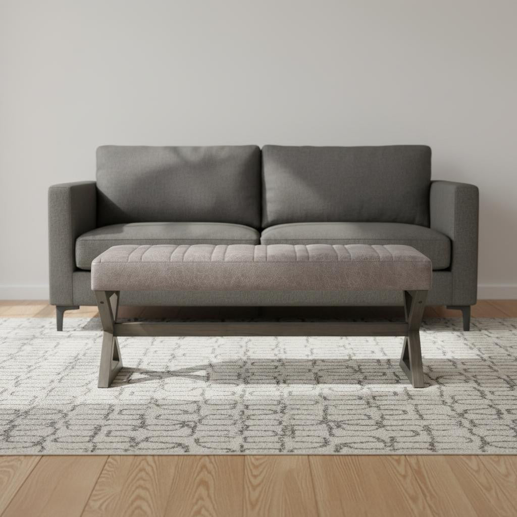 48" Gray and Brown Leather Ottoman-1