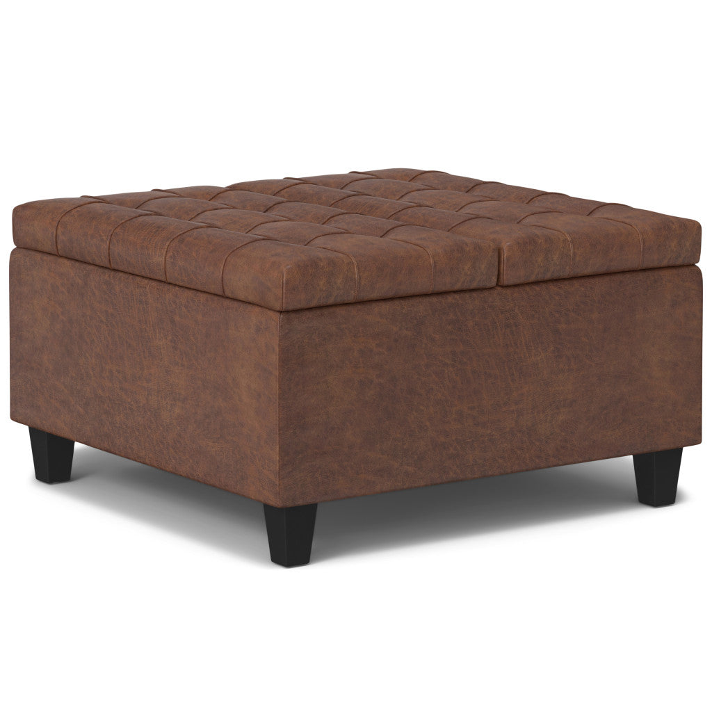 30" Brown Leather Cocktail Ottoman With Storage-0