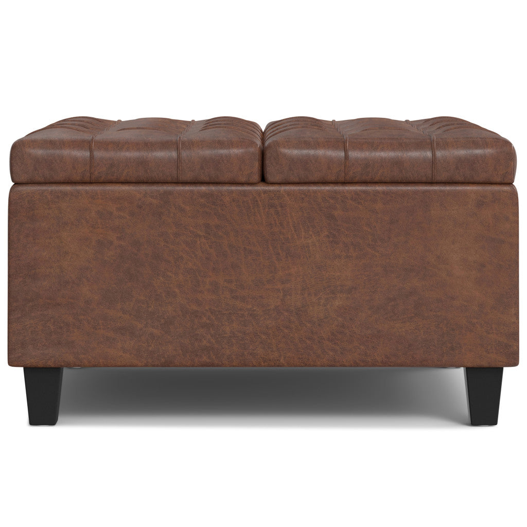 30" Brown Leather Cocktail Ottoman With Storage-2