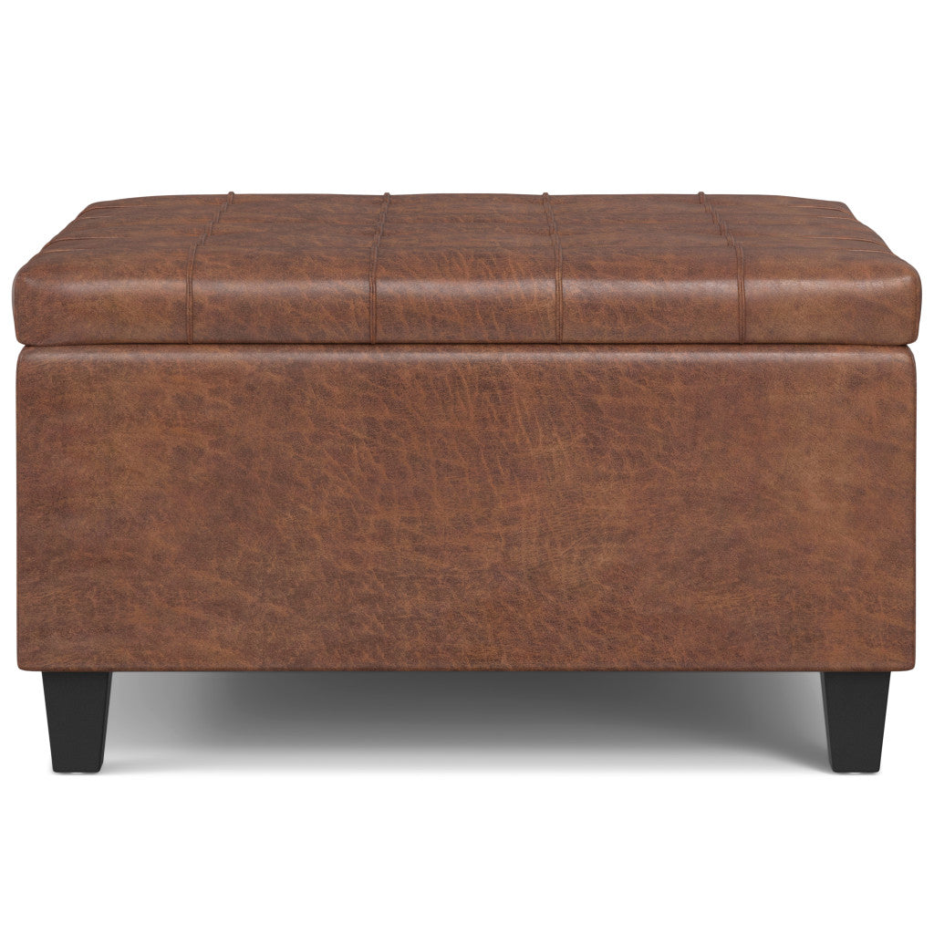 30" Brown Leather Cocktail Ottoman With Storage-3