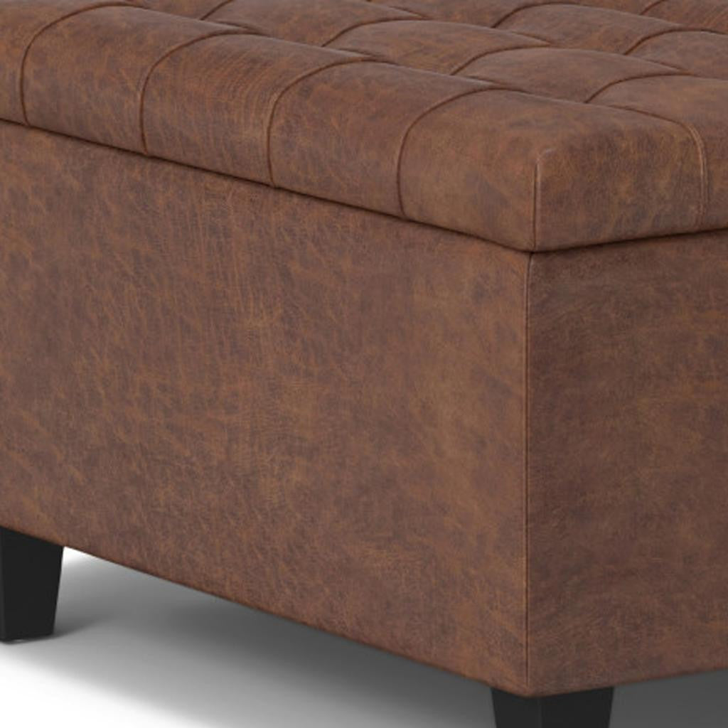 30" Brown Leather Cocktail Ottoman With Storage-5