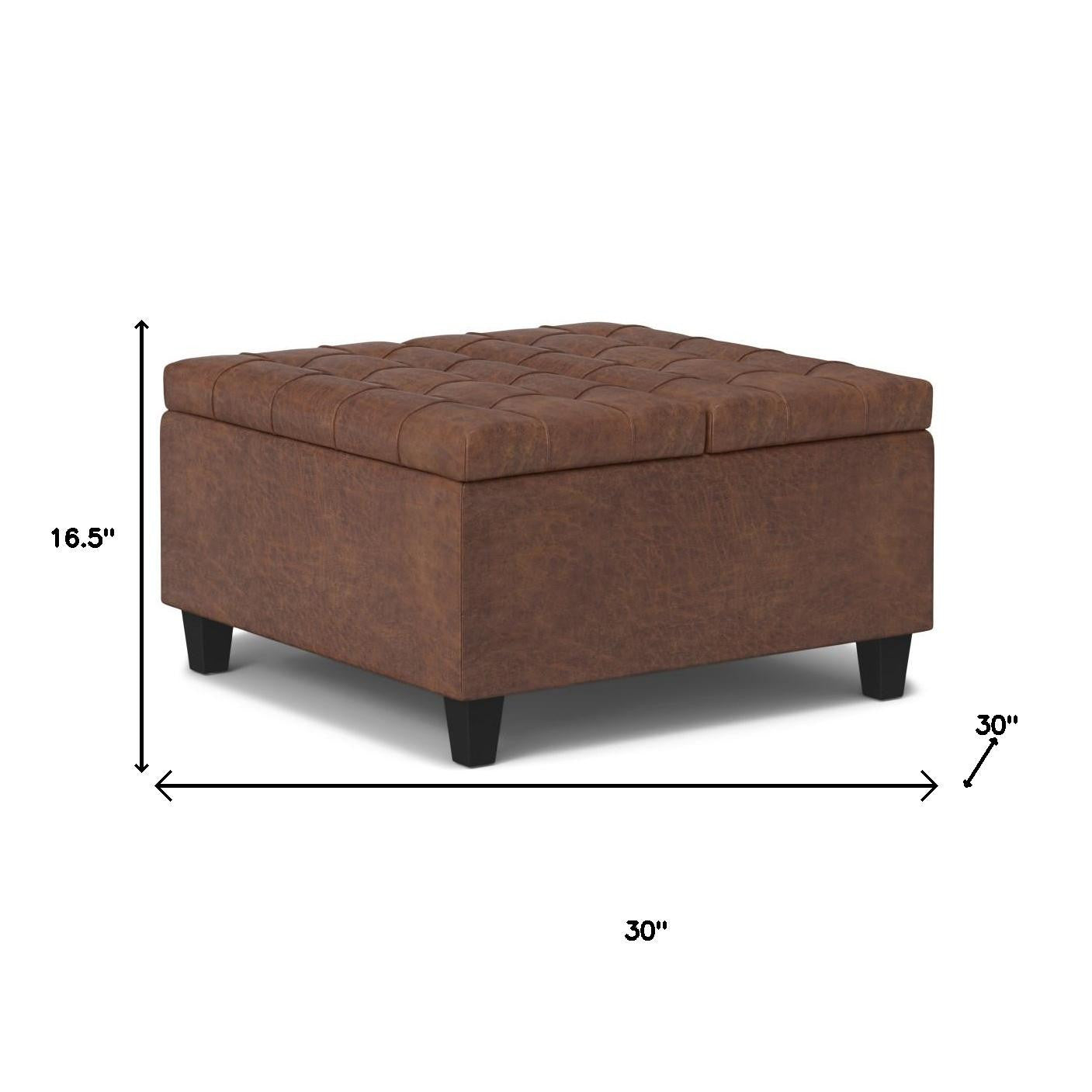 30" Brown Leather Cocktail Ottoman With Storage-8