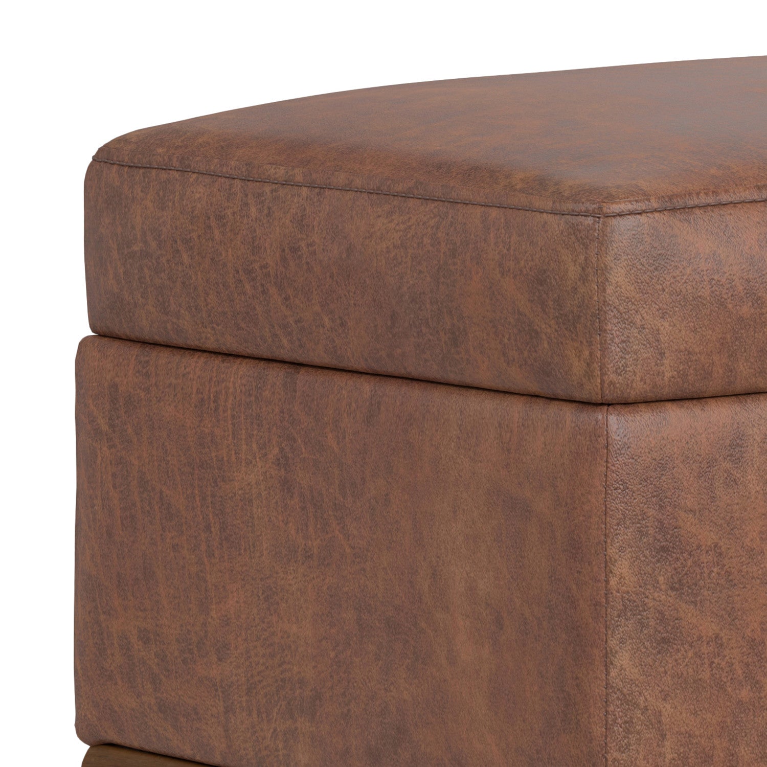26" Brown and Walnut Leather Cocktail Ottoman With Storage-4