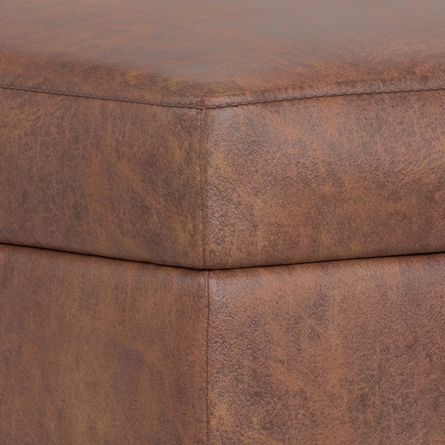 26" Brown and Walnut Leather Cocktail Ottoman With Storage-5
