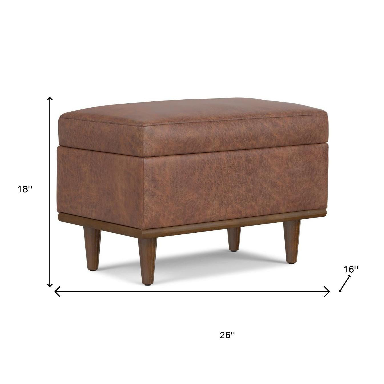 26" Brown and Walnut Leather Cocktail Ottoman With Storage-7