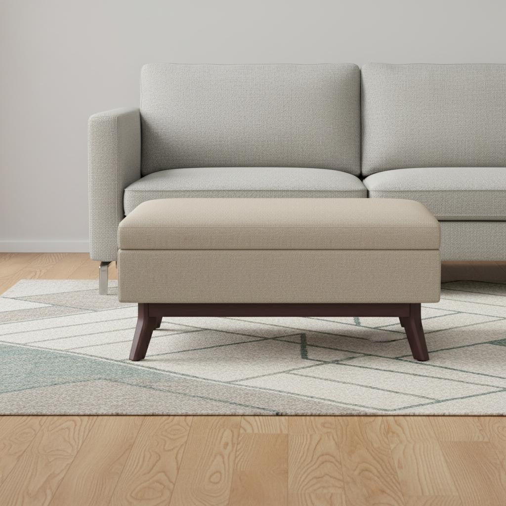 34" Natural and Brown Fabric Cocktail Ottoman With Storage-1