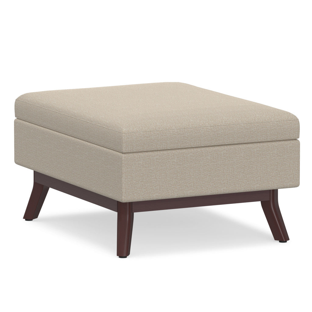34" Natural and Brown Fabric Cocktail Ottoman With Storage-0