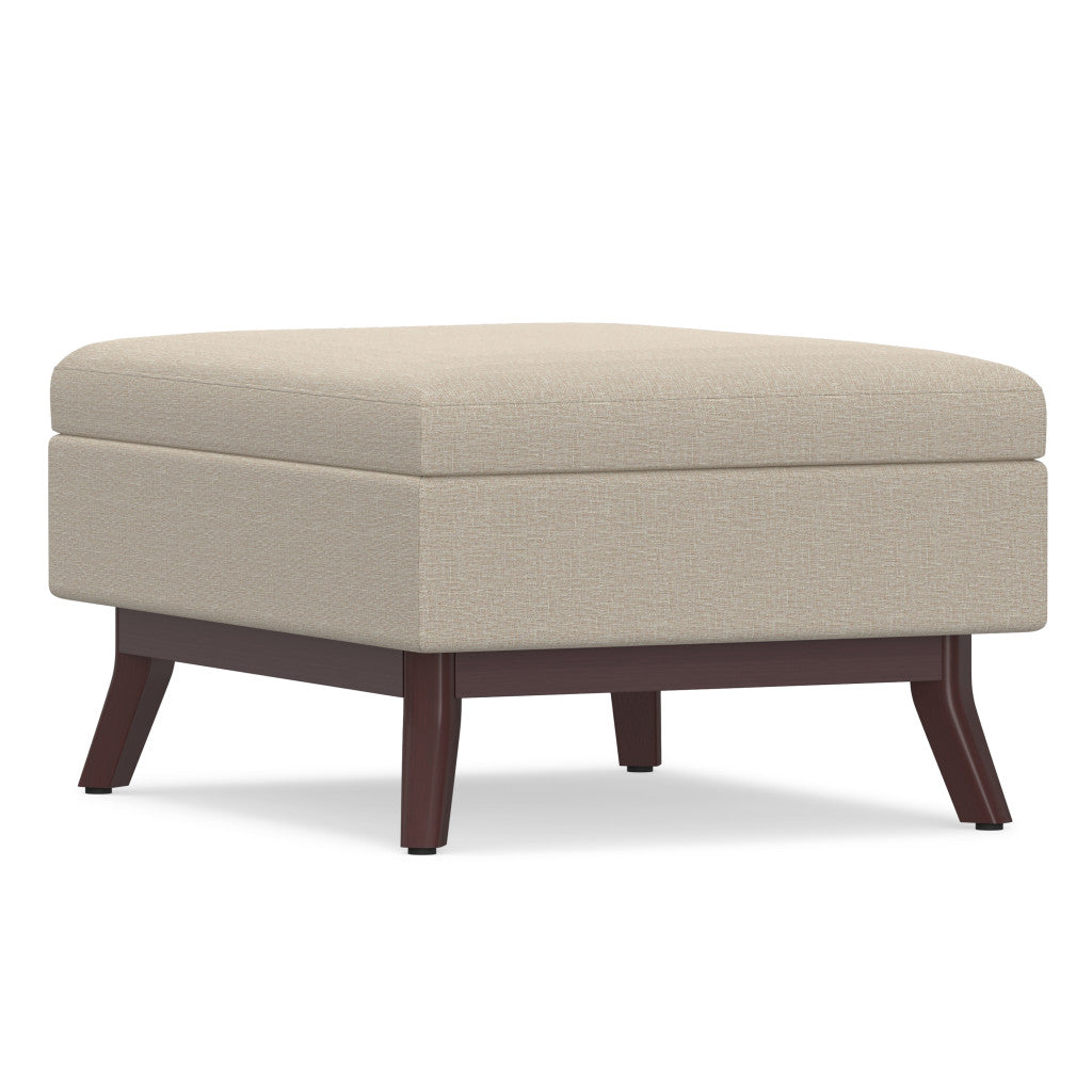 34" Natural and Brown Fabric Cocktail Ottoman With Storage-4