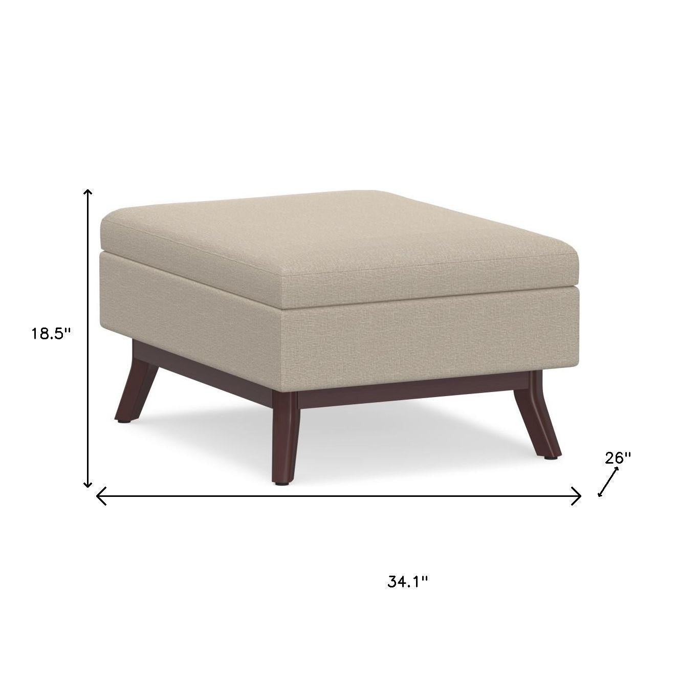 34" Natural and Brown Fabric Cocktail Ottoman With Storage-8