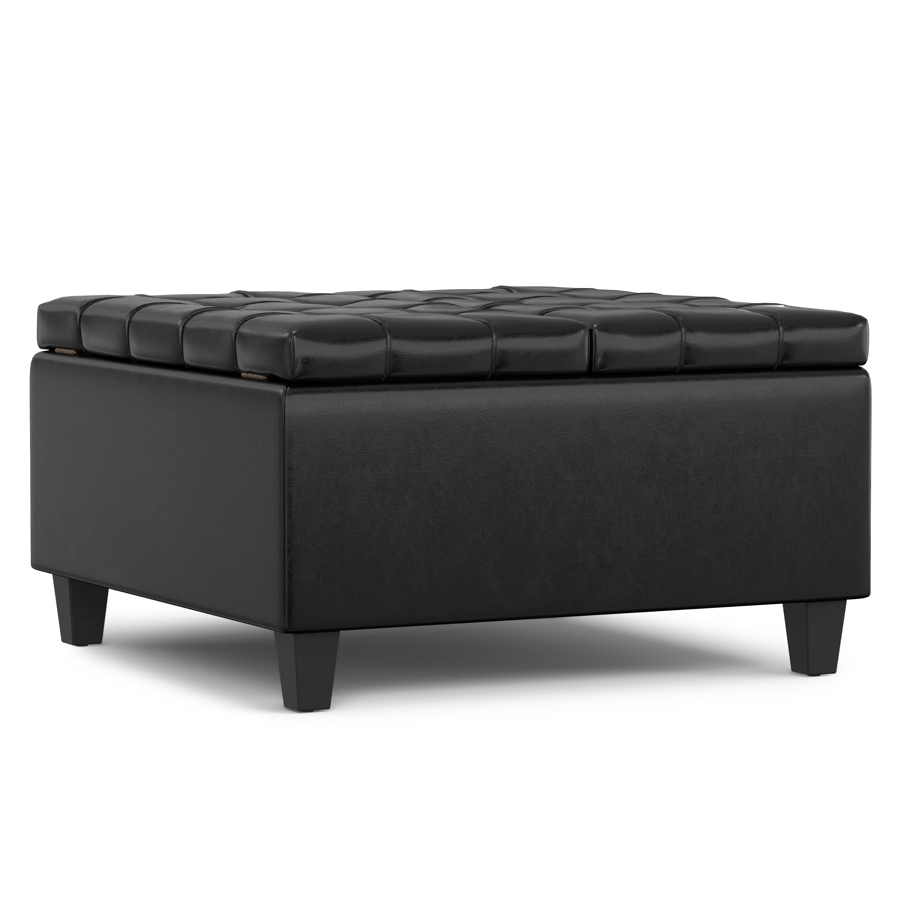30" Black Leather Cocktail Ottoman With Storage-0