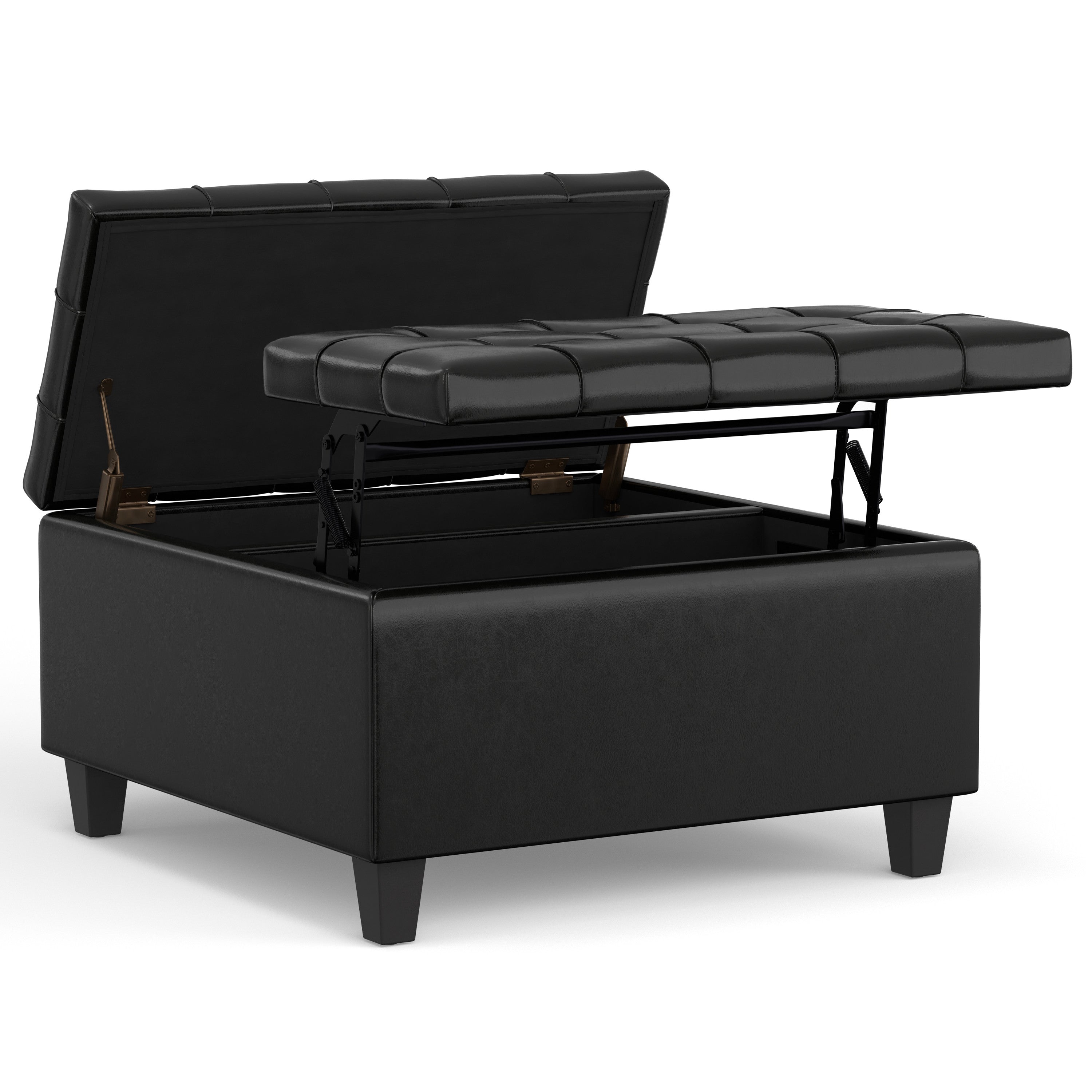 30" Black Leather Cocktail Ottoman With Storage-5