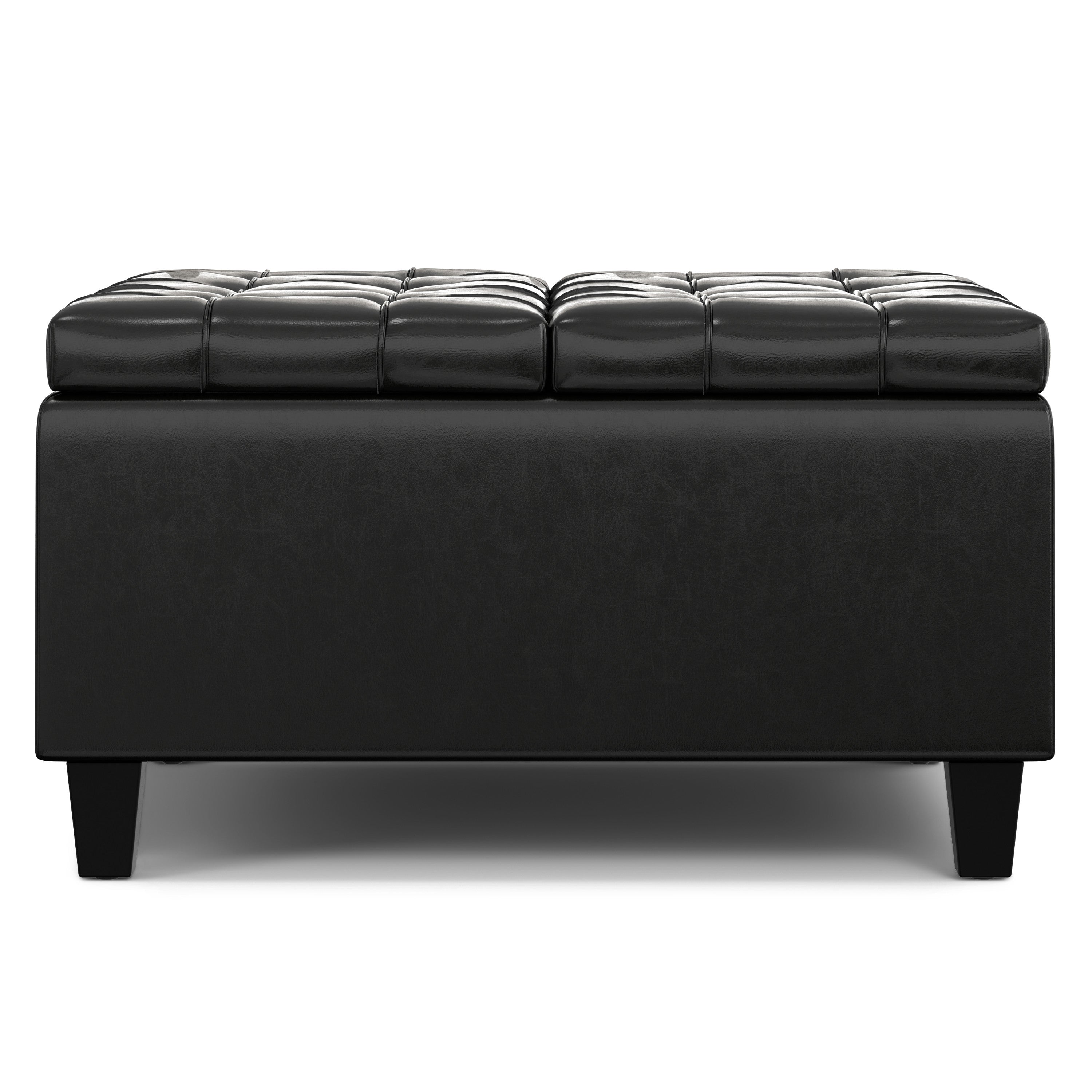 30" Black Leather Cocktail Ottoman With Storage-2