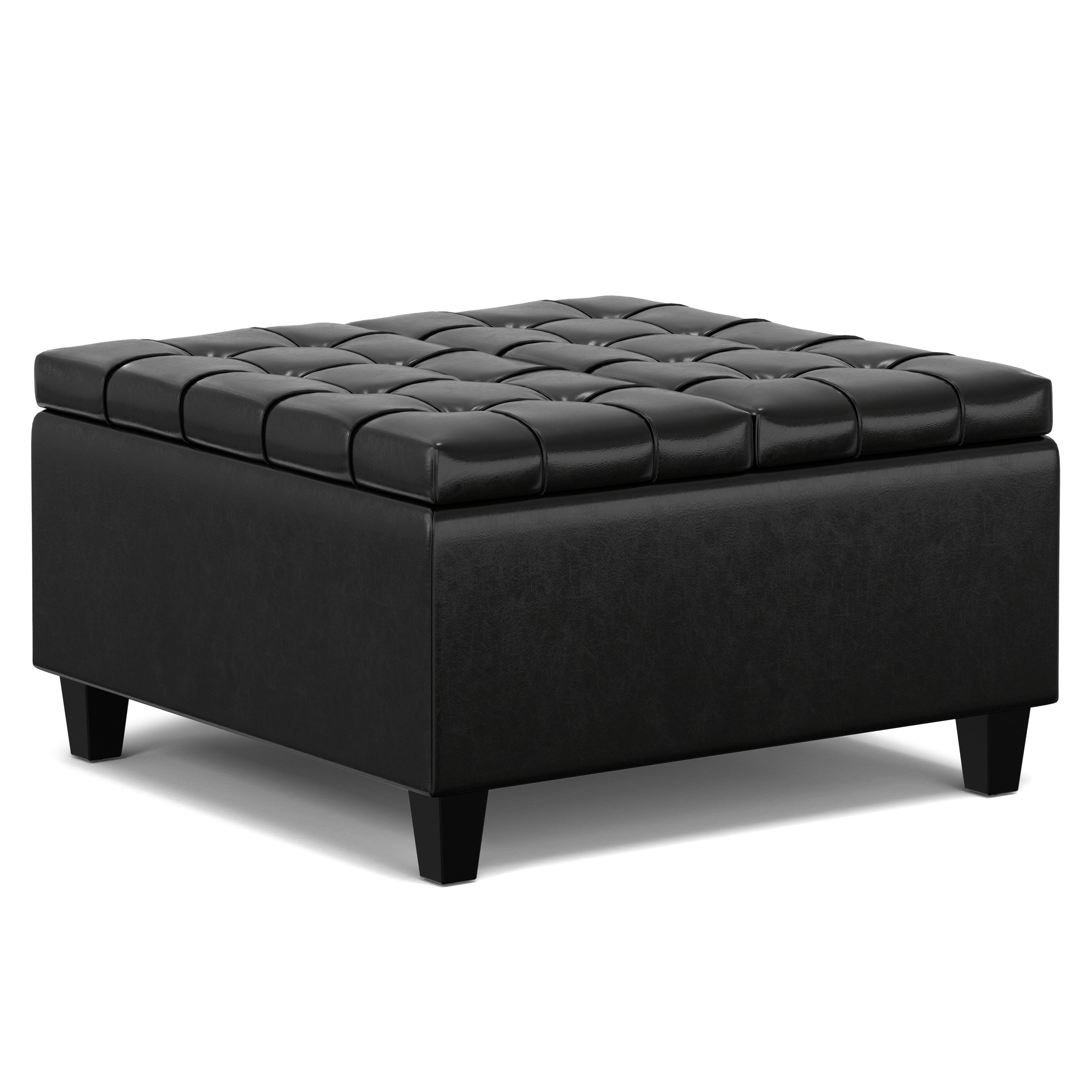 30" Black Leather Cocktail Ottoman With Storage-3