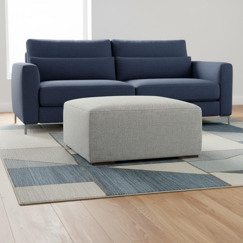 34" Gray and Brown Fabric Ottoman-1