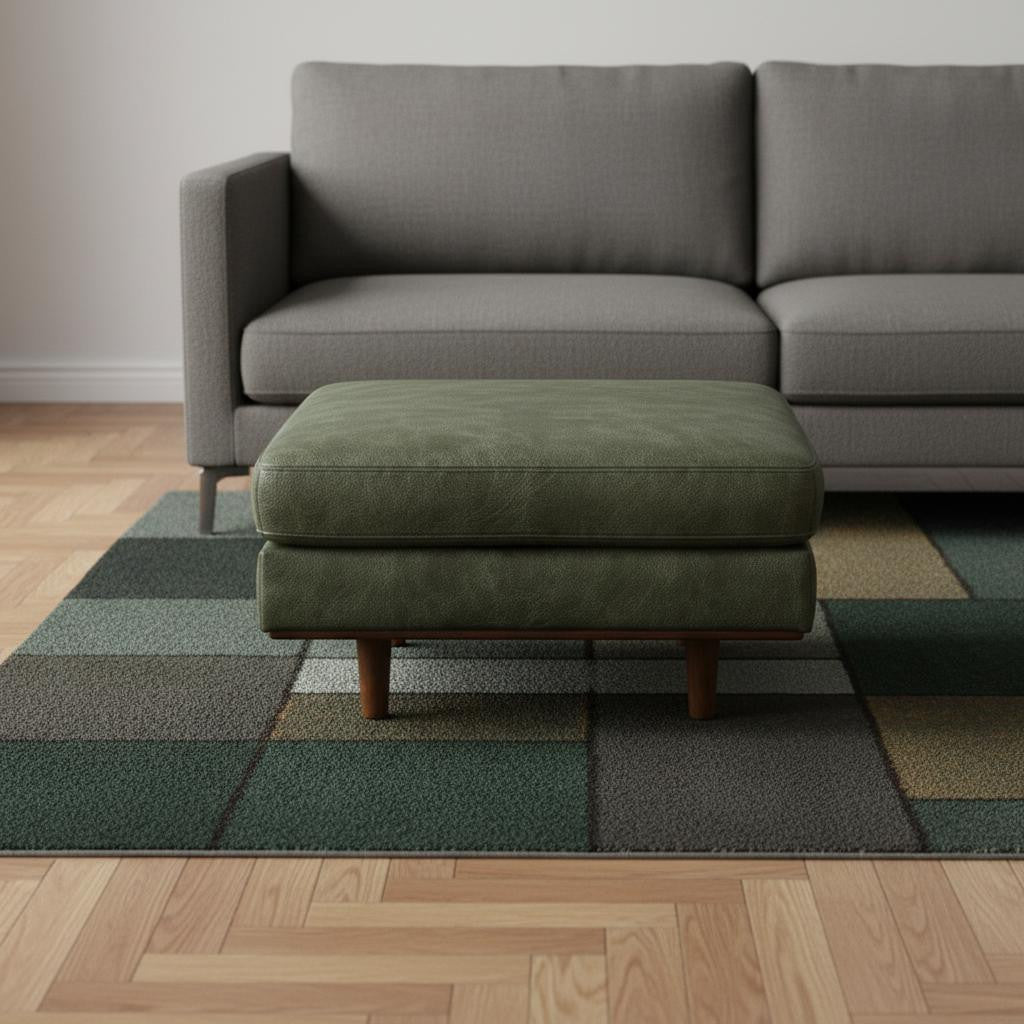 33" Green and Brown Leather Cocktail Ottoman-1