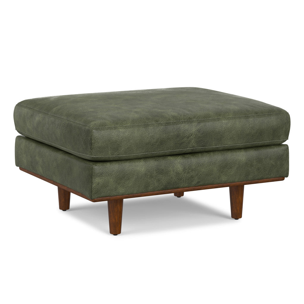 33" Green and Brown Leather Cocktail Ottoman-0