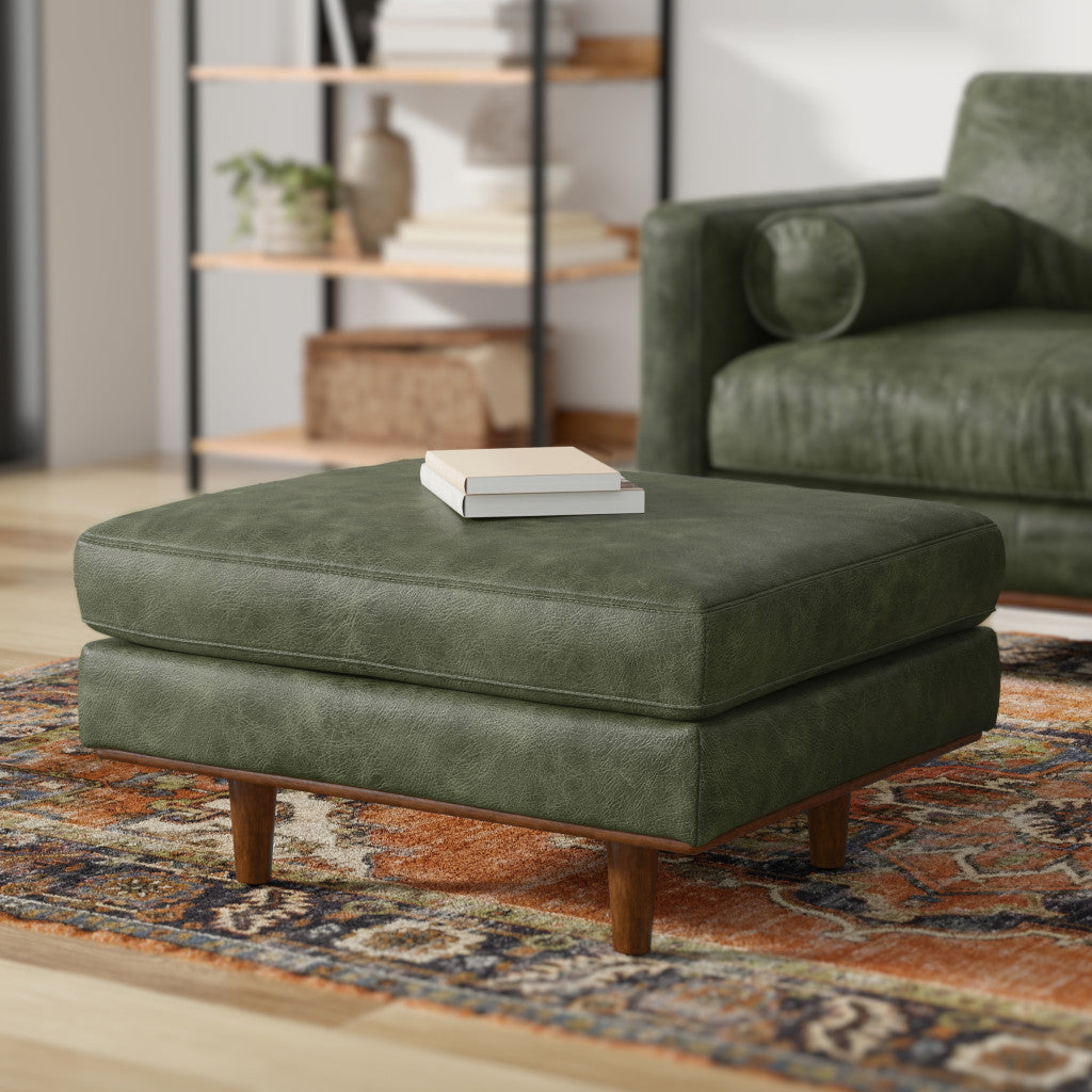 33" Green and Brown Leather Cocktail Ottoman-7