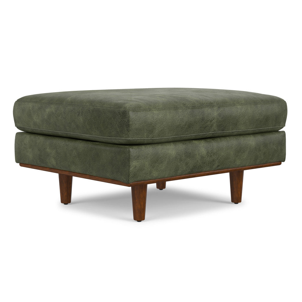 33" Green and Brown Leather Cocktail Ottoman-3
