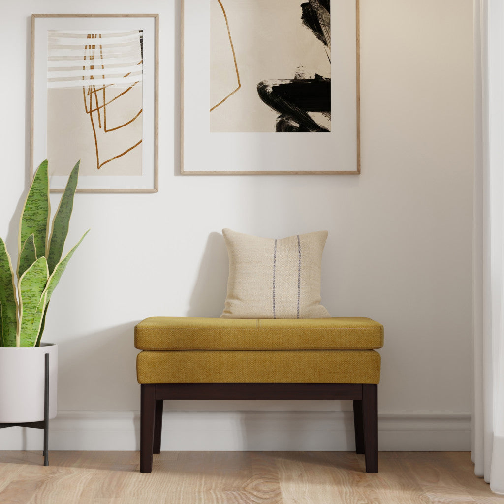 26" Yellow and Dark Brown Fabric Ottoman-7