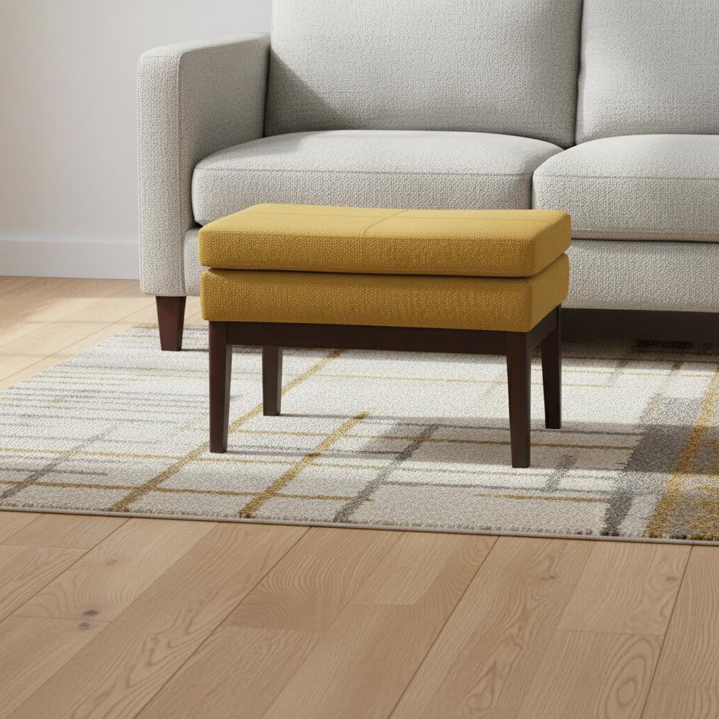 26" Yellow and Dark Brown Fabric Ottoman-1