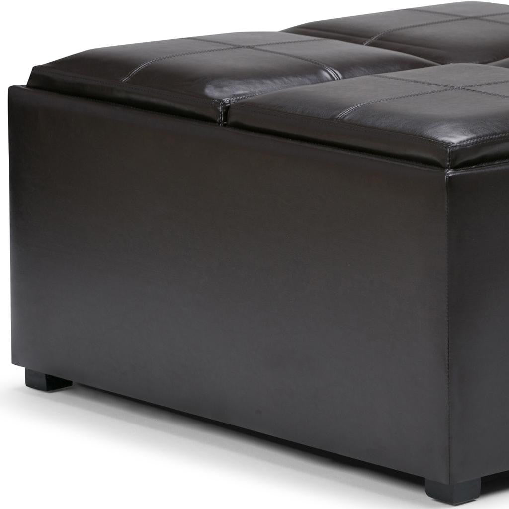 35" Brown and Dark Brown Leather Cocktail Ottoman With Storage-6