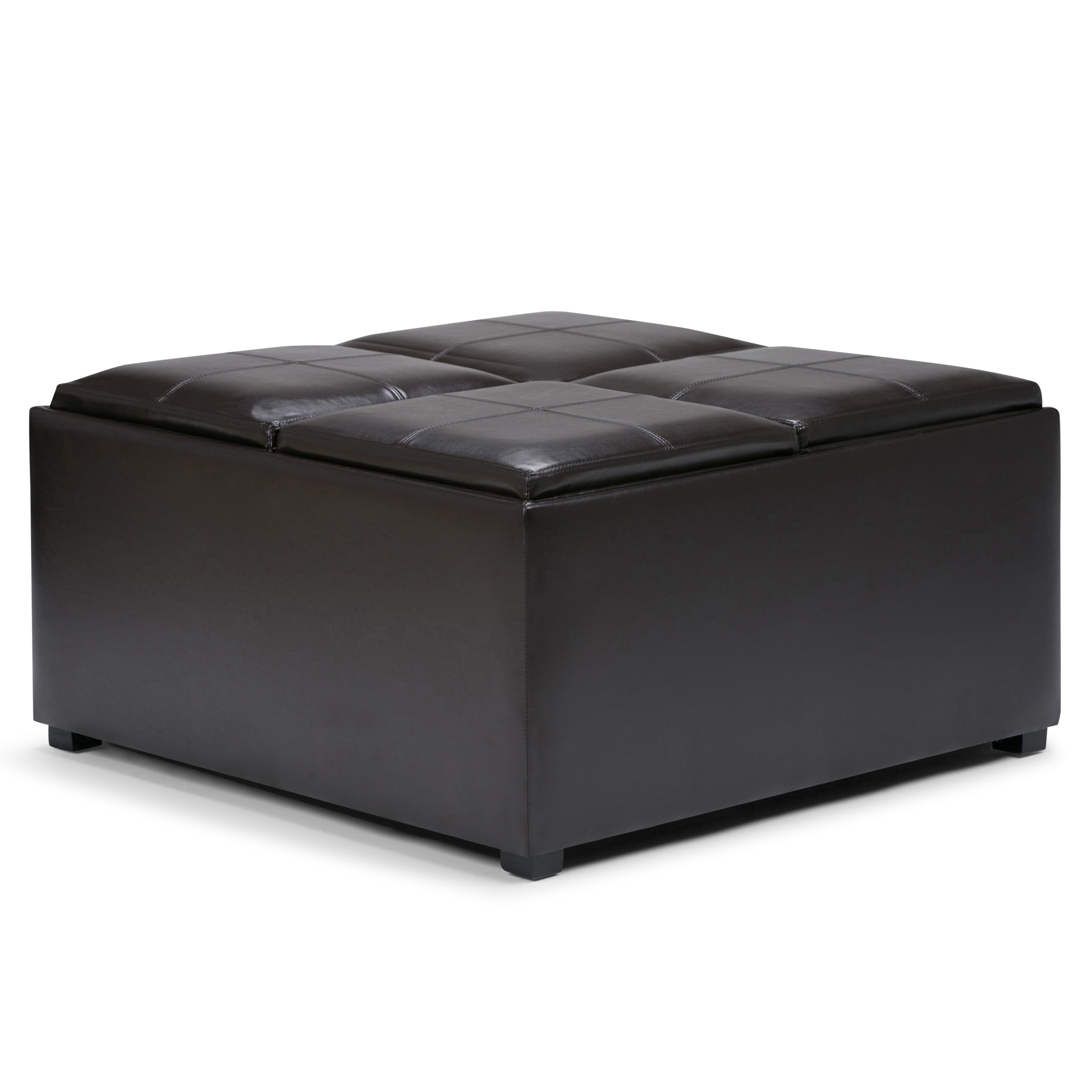 35" Brown and Dark Brown Leather Cocktail Ottoman With Storage-0